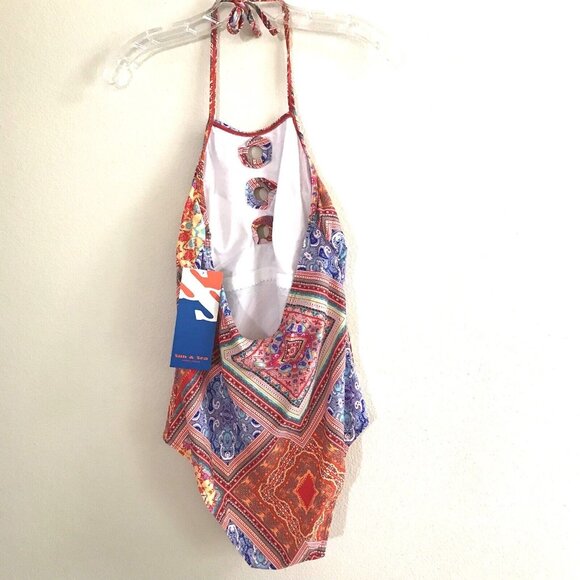 NWT Sun & Sea Size Large Halter One Piece Bathing Swimming Suit Boho Multi-Color - Picture 3 of 7